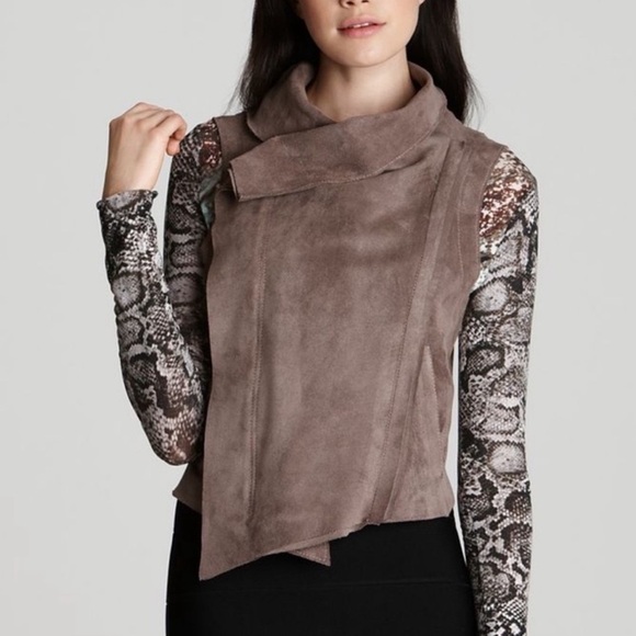 BCBGMAXAZRIA Fabian Raw Edge Faux Suede Vest in Gray Dusk - Picture 1 of 11